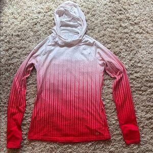 GAPfit Women's Ombre Hooded White to Red Chevron athletic hooded long sleeve